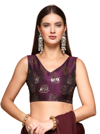 Oomph! Readymade Blouse For Women, Brocade, Sleeveless, V-Neck, Rbbl672