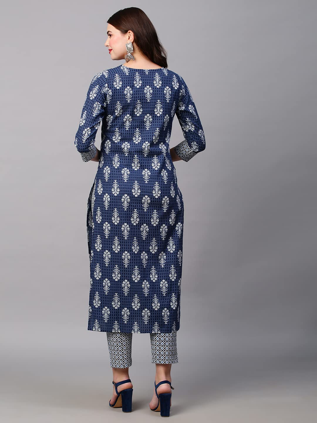 ANNI DESIGNER Women's Cotton Blend Traditional Straight Printed Kurta and Pant Set (Shekhra)