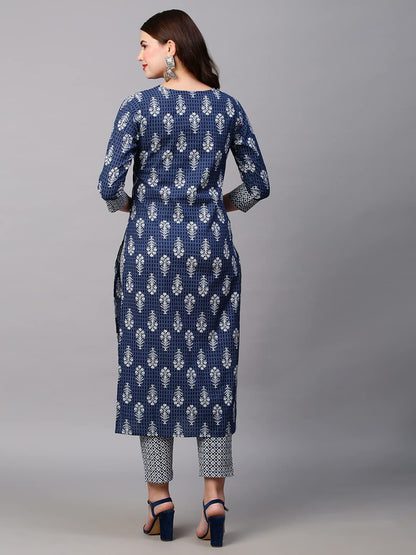 ANNI DESIGNER Women's Cotton Blend Traditional Straight Printed Kurta and Pant Set (Shekhra)