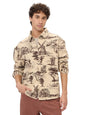 The Souled Store Rolling Hills Men and Boys Long Sleeves Collared Neck Button Front Beige and Brown All Over Printed Cotton Shac