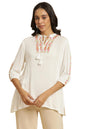 W Ecru Embroidered Rayon Tunic Top For Women