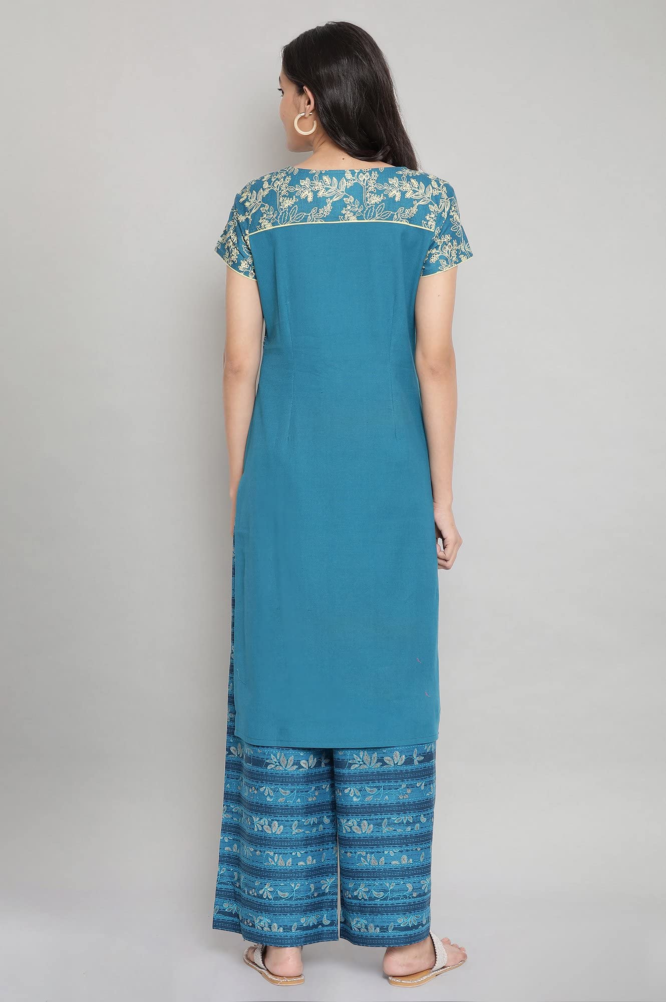 Aurelia Blue Floral Printed Printed Cotton Regular Kurta For Women