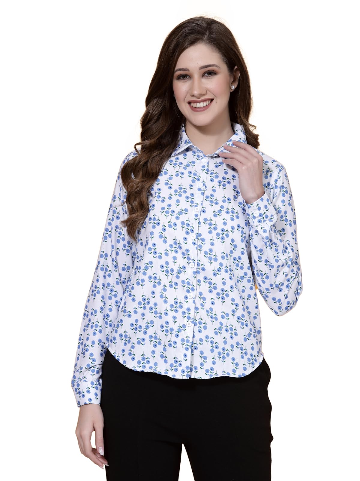 OOMPH! Shirts for Women, Floral Printed, White