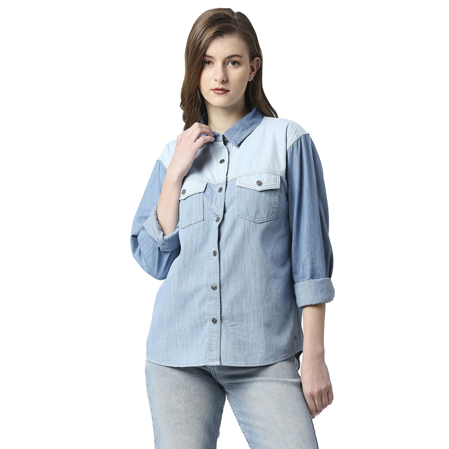 Pepe Jeans Solid Cotton Collar Neck WomenS Shirt (Blue, Small)