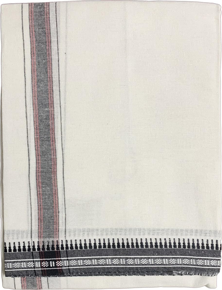 PRAKASAM COTTON Mens Single (1.28 X 2.00 mtrs) Colour Thalapathi Border Dhoti/Fine quality Single Dhoti (White)