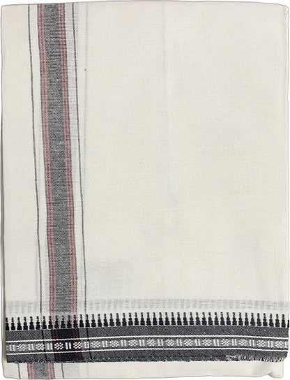 PRAKASAM COTTON Mens Single (1.28 X 2.00 mtrs) Colour Thalapathi Border Dhoti/Fine quality Single Dhoti (White)