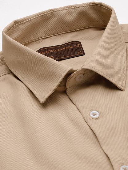 The Indian Garage Co Men Beige Slim Fit Solid Formal Shirt