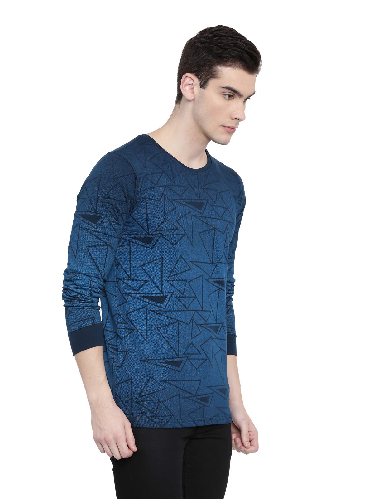 ADRO Men's Full Sleeve Cotton Printed T-Shirts (FR5-5-PRI-NB_Navy)