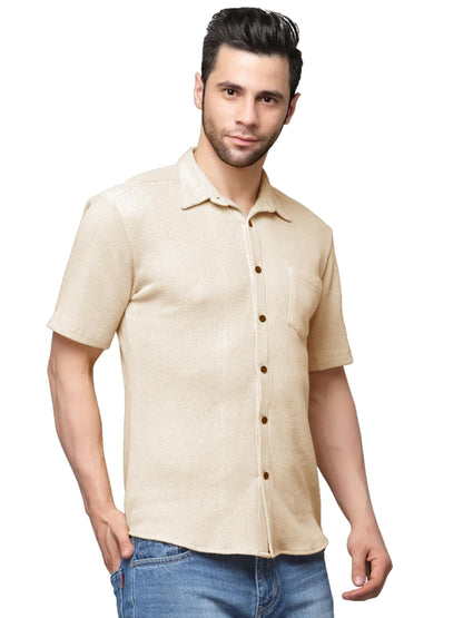 Nobel Monk MenS Solid Casual Shirt |Half Sleeve | Regular Fit |Stylish Shirt For Men Beige