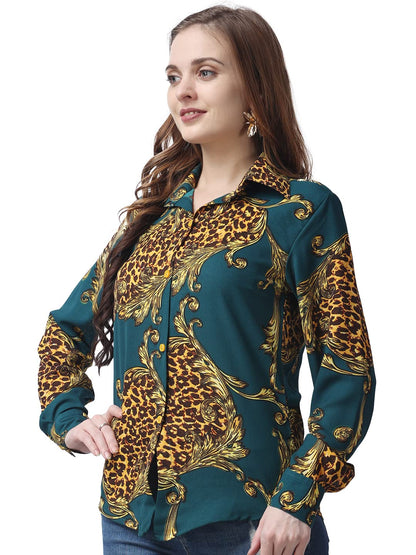 POPWINGS Printed Full-Sleeves Regular-Fit Polyester Printed Shirt for Women Stylish Western Casual Wear