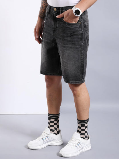 The Indian Garage Co Men Regular Fit Solid Mid-Rise Denim Shorts
