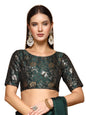 OOMPH! Womens Indian Ethnic Wear Designer Self Design Pattern Zari Work Boat Neck Half Sleeve Forest Green Color Jacquard Ready
