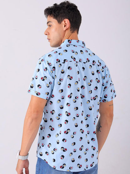 The Indian Garage Co Men Blue Conversational Printed Slim Fit Cotton Casual Shirt