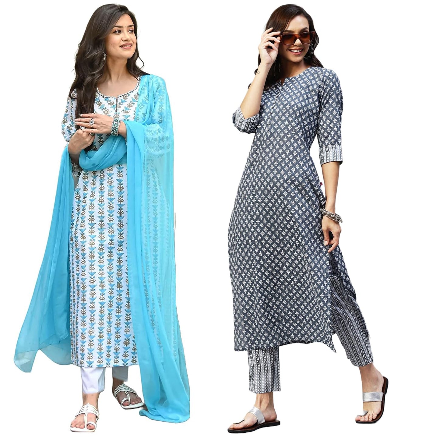 ANNI DESIGNER Womens Cotton Blend Printed Straight 3 Pack of Combo (2 Set) (Cmb-Lcky-460_Multicolor_Small)