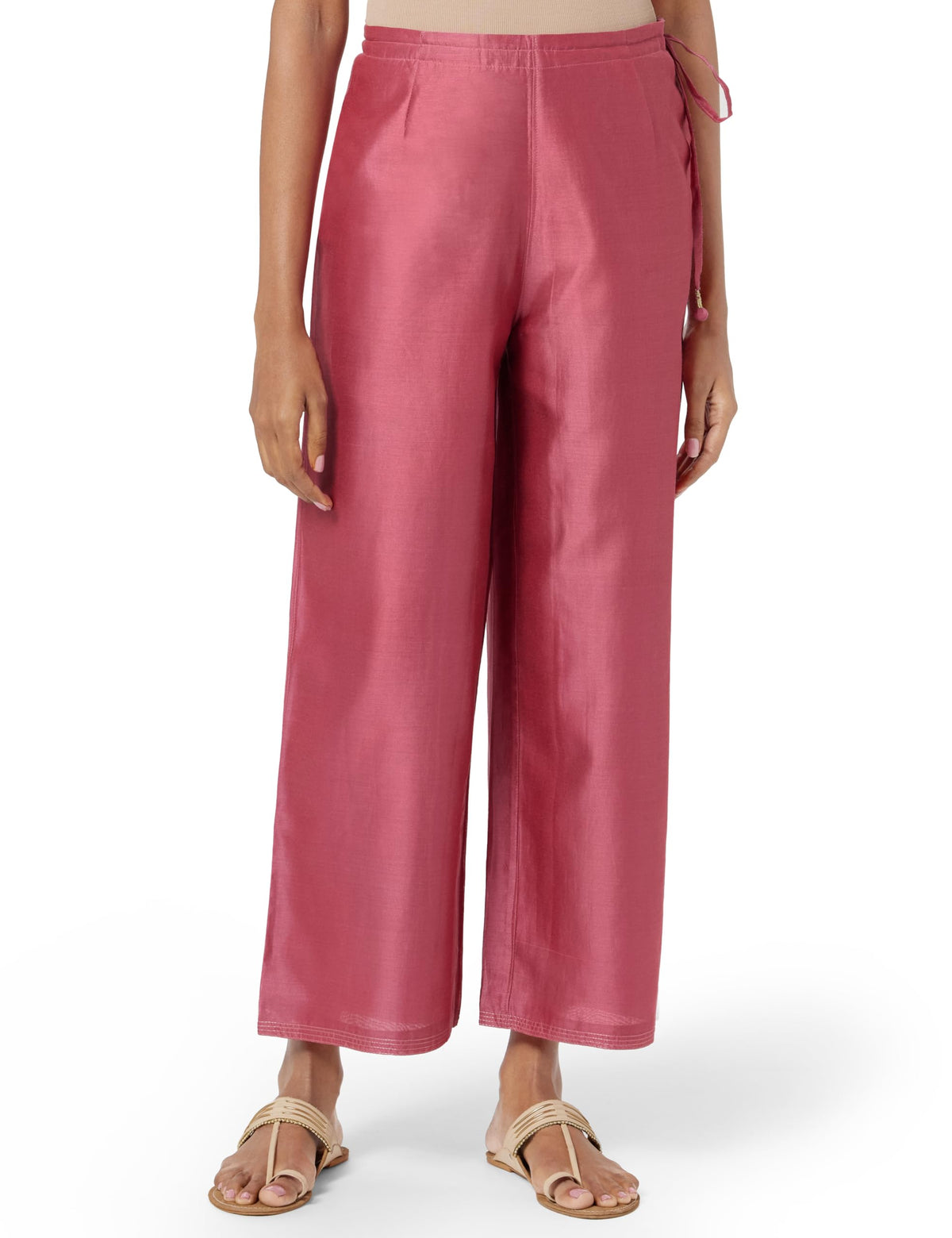 Fabindia Women Silk Drawstring Ijar Pant Cotton_L Pink
