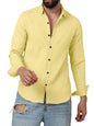 Finivo Fashion MenS Casual Cotton Plain Button Down Shirts Long Sleeve Textured Summer Beach Shirt For Men Yellow
