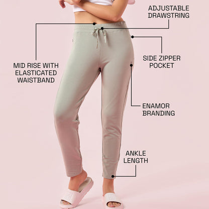 Enamor E060 Women Slim Fit Mid Rise French Terry Ankle length Lounge Pants