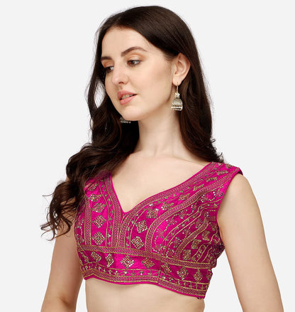 Vihu Fashion WomenS Silk Embroidery Sequins Zari Work Readymade Saree Blouse