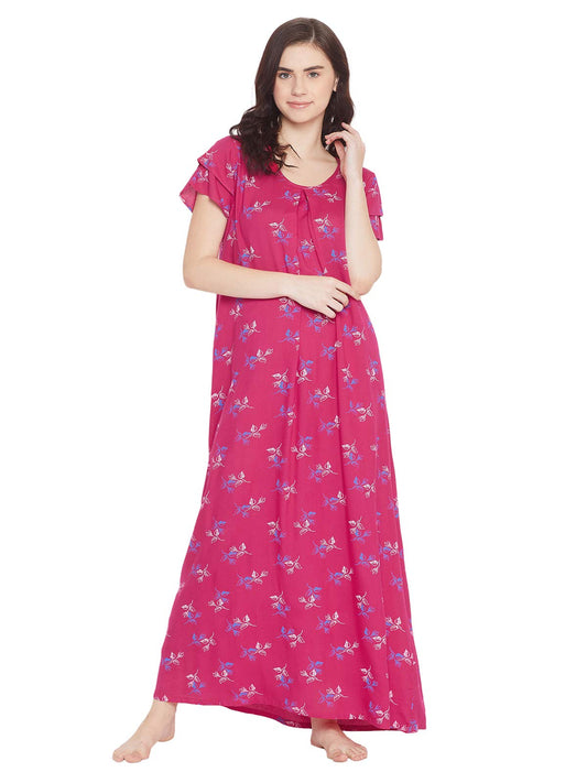 Clovia Womens Blended Floral Maxi Nighty (NS1096P14XL_Pink_XL)