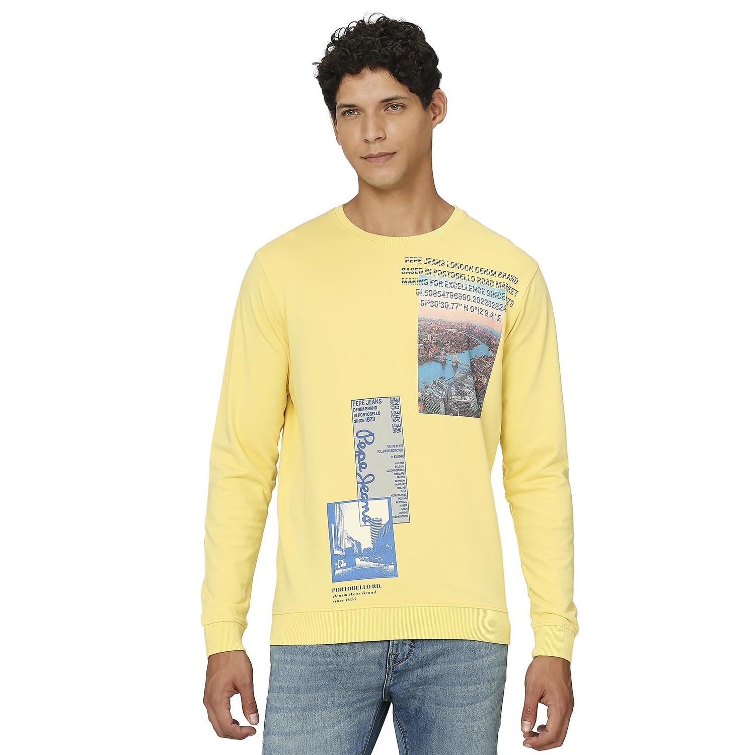 Pepe Jeans MenS Cotton Crew Neck Sweatshirt (Pm582596_Yellow_Pale