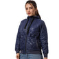 Campus Sutra Women Navy Blue Puffer Regular Fit Bomber Jacket For Winter Wear | Standing Collar | Full Sleeve | Zipper | Casual