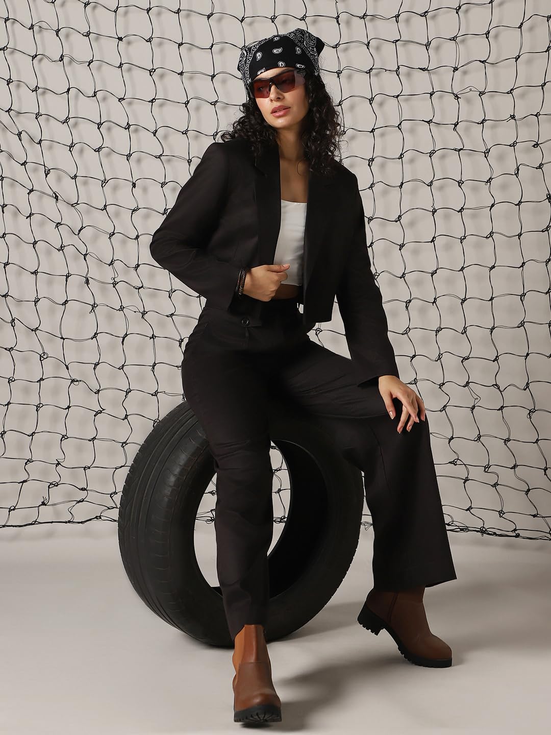 Hubberholme Women Solid Crop Blazer Black