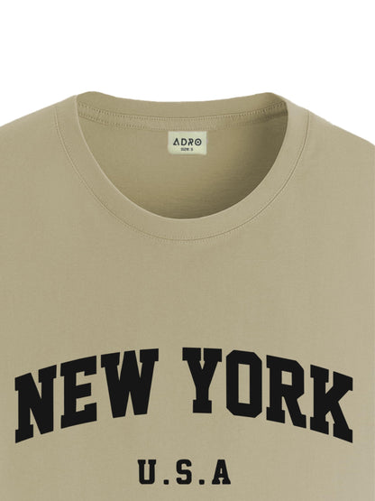 ADRO Mens New York Printed Tshirt for Men - Premium Cotton T Shirt for Men - Urban Stylish T-Shirt in Regular Fit Beige T-Shirt