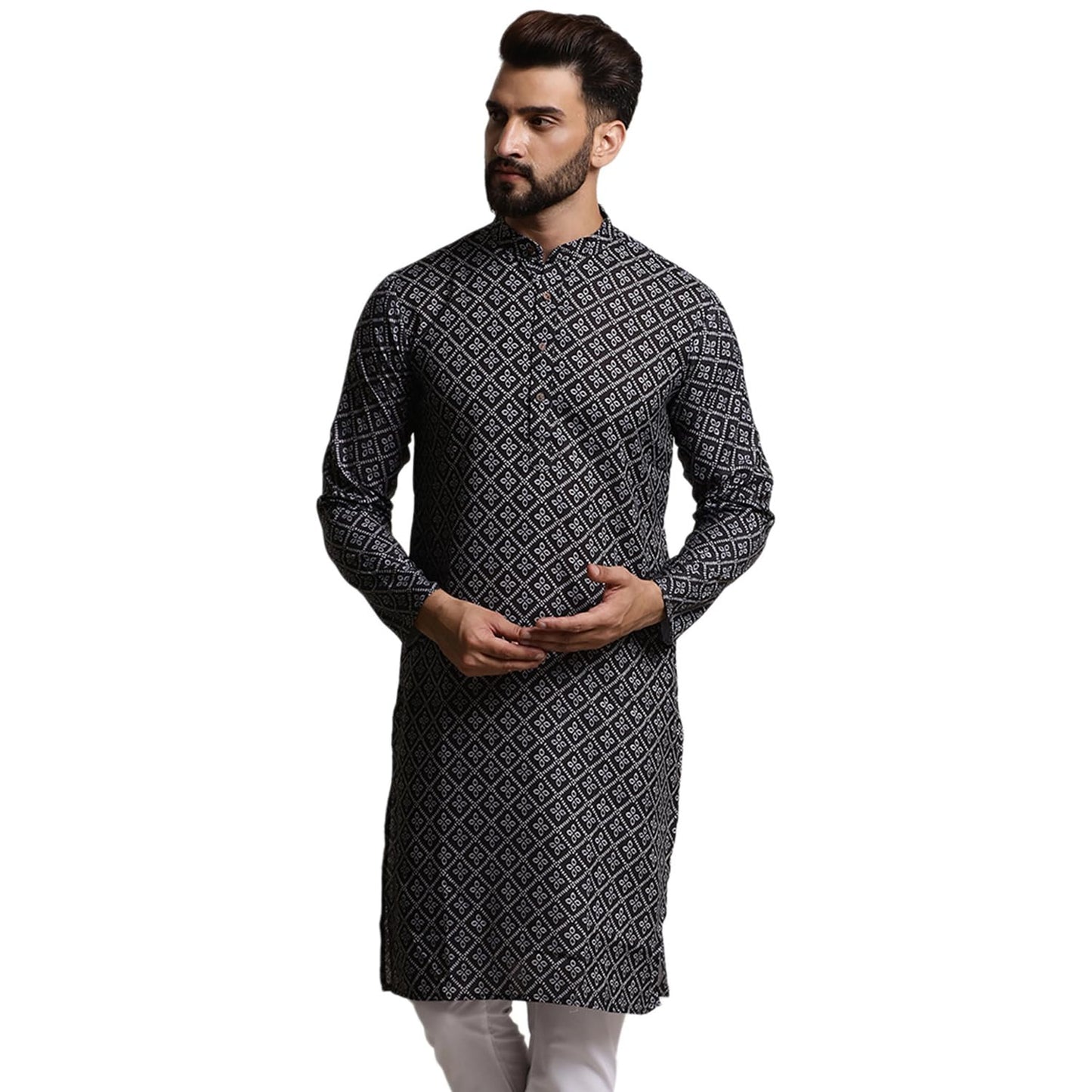 SOJANYA (Since 1958 Men's Pure Cotton Black & Grey Printed Only Long Kurta