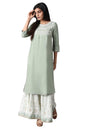 W For Woman Orange Floral Printed Regular Kurta with Dori Embroidery