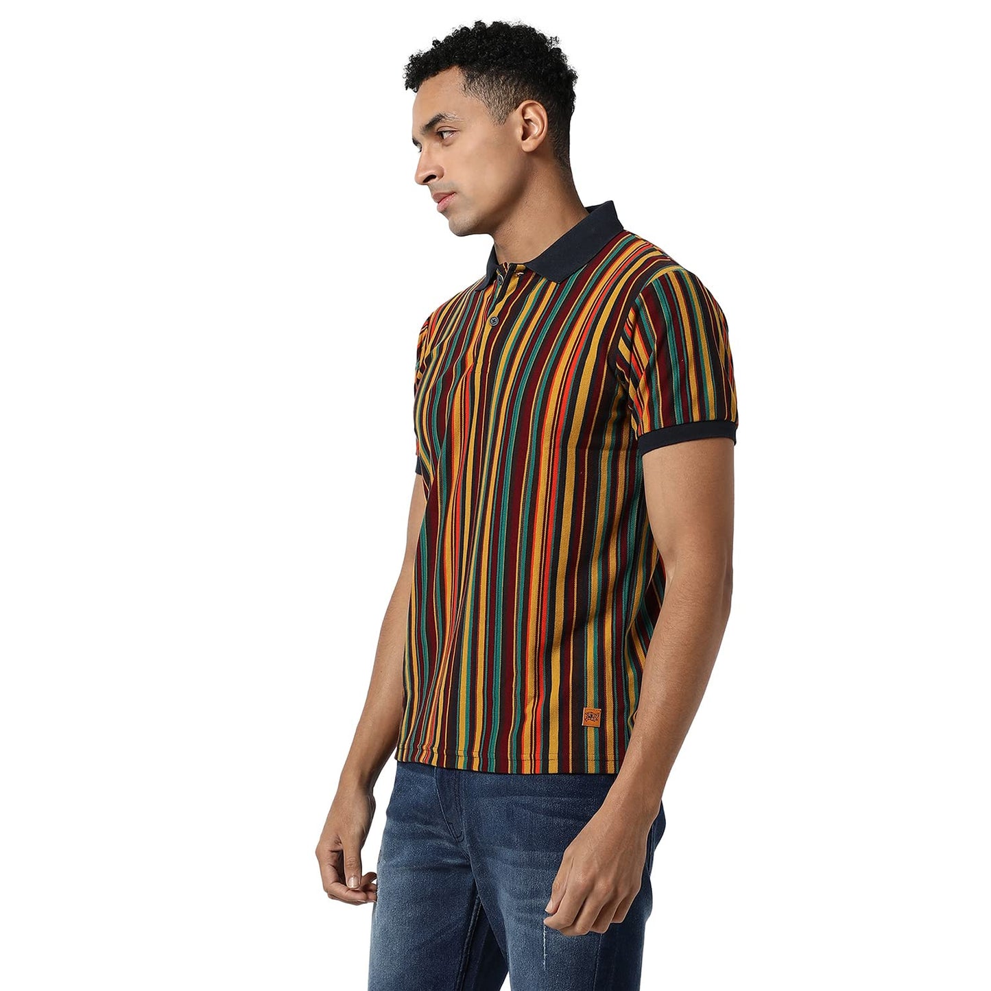 Campus Sutra Mens Striped Multicolour Short Sleeve Regular Fit Casual Polo T-Shirt for Casual Wear | T-Shirt Crafted with Comfo