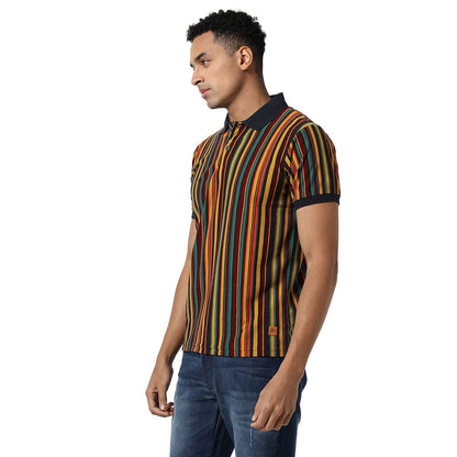 Campus Sutra Mens Striped Multicolour Short Sleeve Regular Fit Casual Polo T-Shirt for Casual Wear | T-Shirt Crafted with Comfo