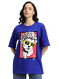 Veirdo Womens Cotton Round Neck Short Sleeve Oversized Baggy Fit Drop Shoulder Front Printed T-Shirt