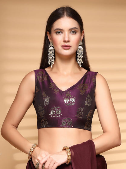 Oomph! Readymade Blouse For Women, Brocade, Sleeveless, V-Neck, Rbbl672