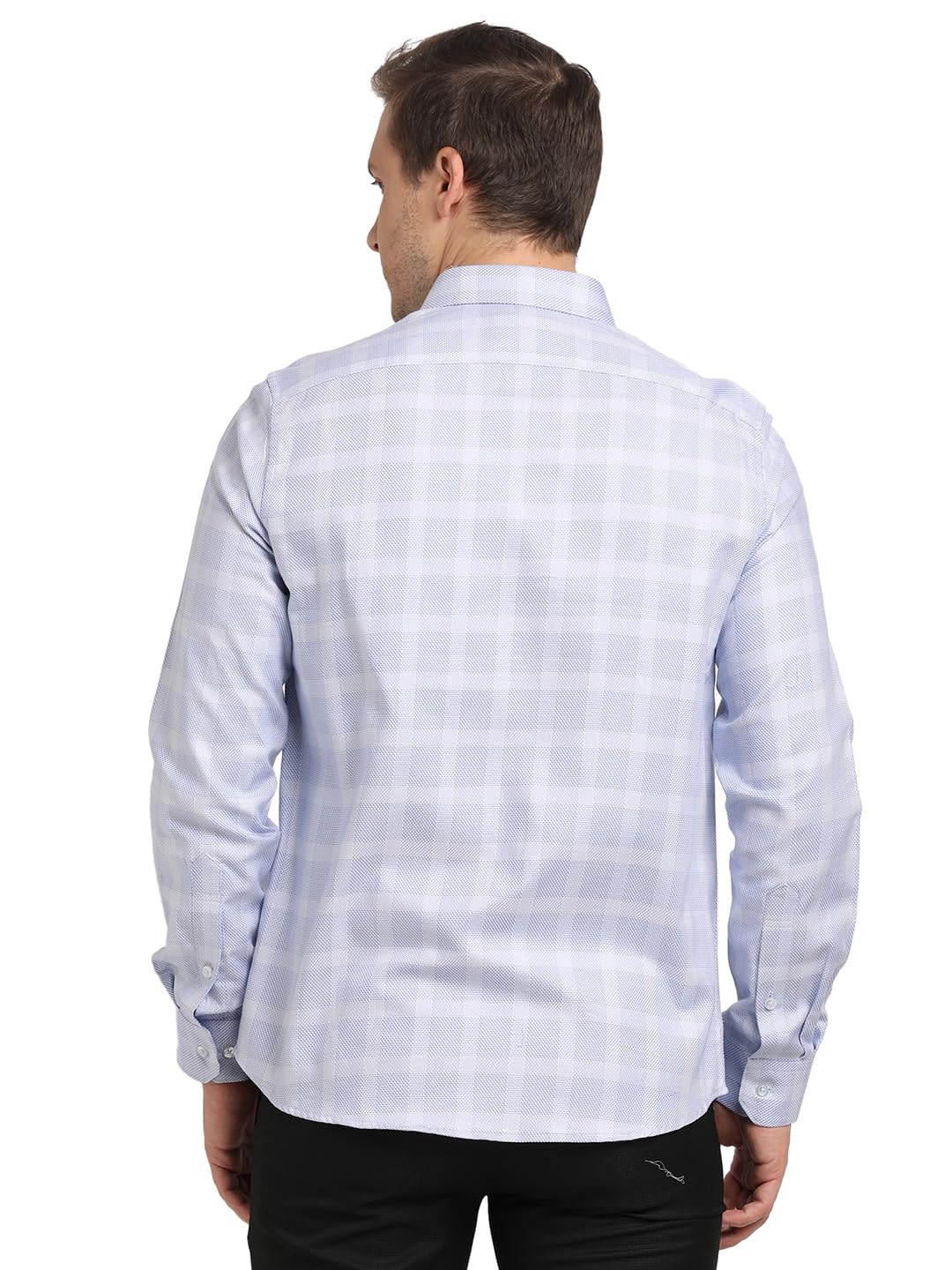 Turtle Men 100% Cotton Slim Fit Light Blue Checkered Formal Shirt