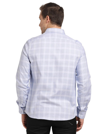 Turtle Men 100% Cotton Slim Fit Light Blue Checkered Formal Shirt