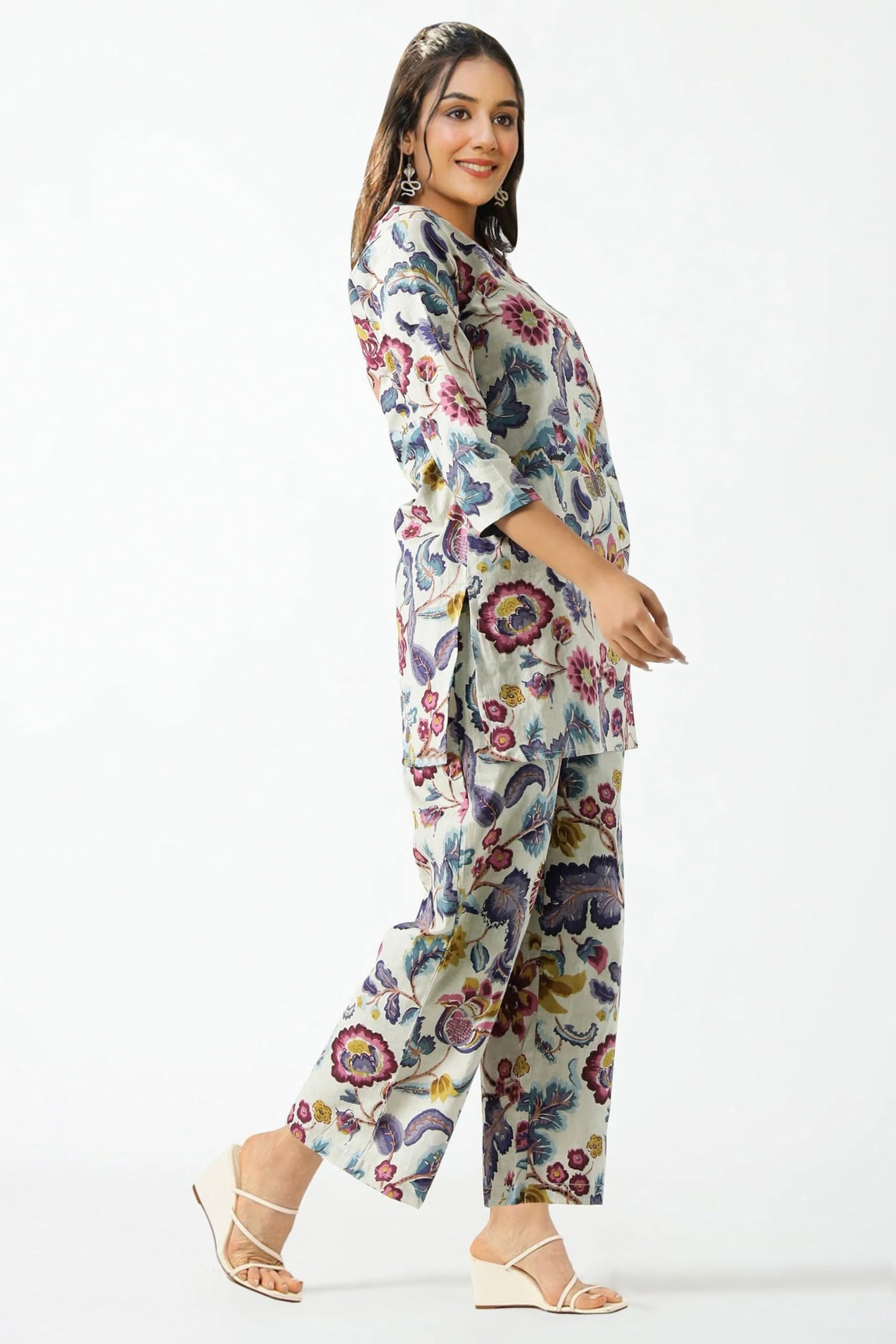 Toochki WomenS Multi Color Floral Printed Rayon Stitched Ethnic Kurta Set | Ethnic Kurta Set For Women | A Line Ethnic Kurta Se