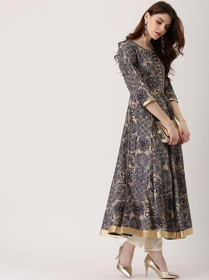 Libas WomenS Chanderi Anarkali Standard Length Kurta (4799_Blue