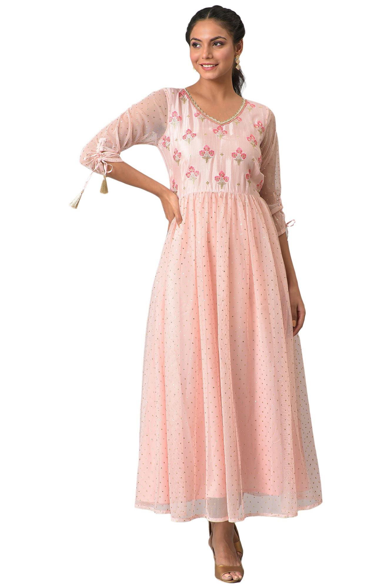 Aurelia Women Parfait Pink Shantung Slub Geometric Printed A-Line Dress_22Aua12671-603464_Xxl