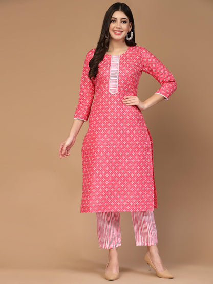 Lookmark WomenS Trendy Printed Cotton Blend Straight Kurta Pant Set||Az-Lm-P1-Ks2100-M Dark Pink