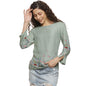 Campus Sutra Womens Sage Green Botanical Garden Top for Casual Wear | Round Neck | Quarter Sleeve | Pull On Closure | Polyester