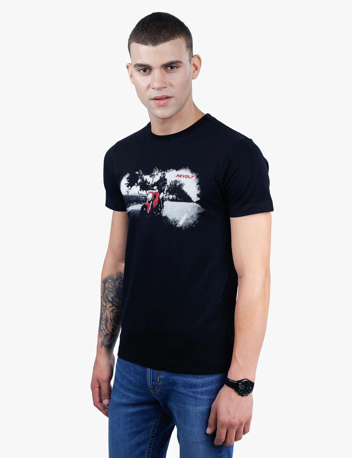 REVOLT Solid Slim Fit Men's Casual Round Neck 100% Cotton T-Shirt-Photographic Print