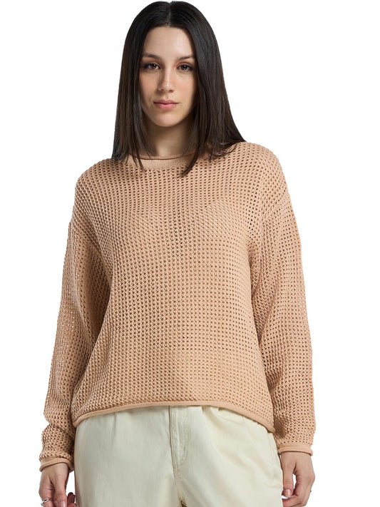 Bewakoof WomenS Textured Oversized Fit Full Sleeve Round Neck Acrylic Blend Sweater_641010_Pink_Xl