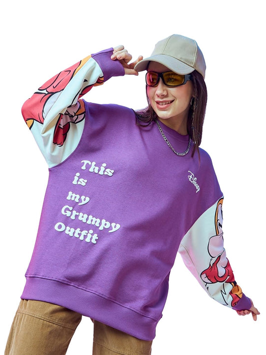 Bewakoof Official Disney Merchandise Womens Graphic Printed Oversized Fit Sweatshirt_601805_Purple_2XL