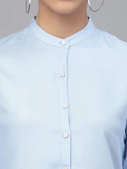 Style Quotient Women Solid Light Blue Polyester Formal Shirt