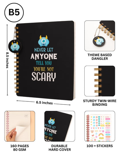 Doodle Hardbound Spiral Notebook Diary With Bookmark Dangler And 100+ Stickers | B5 | 160 Undated Ruled Pages | 80 Gsm Acid Free