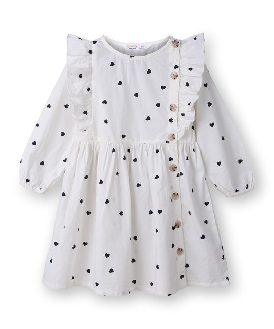 Button through heart print dress White