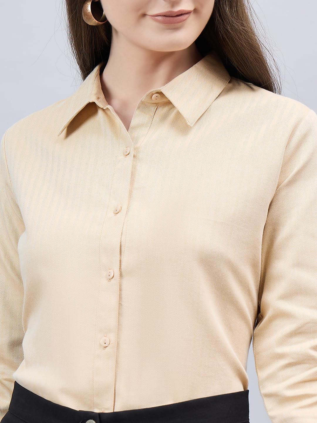 Style Quotient Women Self Design Beige Polycotton Formal Shirt