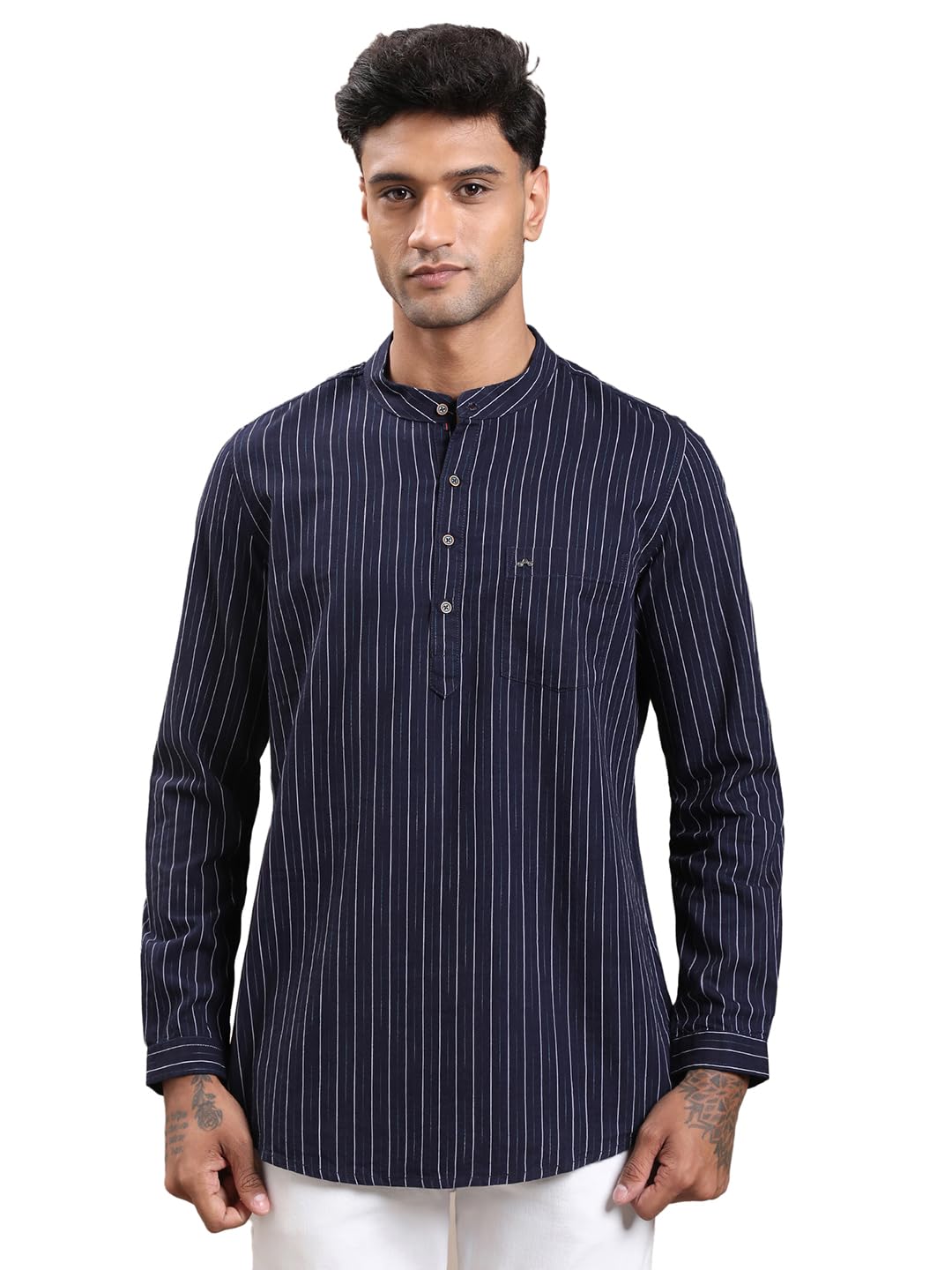 Turtle Men 100% Cotton Slim Fit Blue Stripe Casual Kurta Shirt