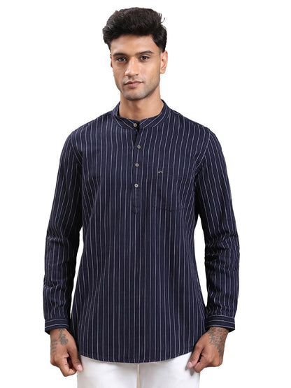 Turtle Men 100% Cotton Slim Fit Blue Stripe Casual Kurta Shirt