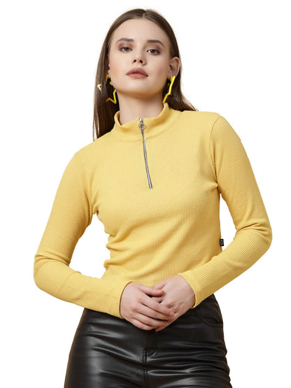 Rigo High Collar Zipper Waffle Knit Top for Women | Casual Long Sleeves Western Tops for Women